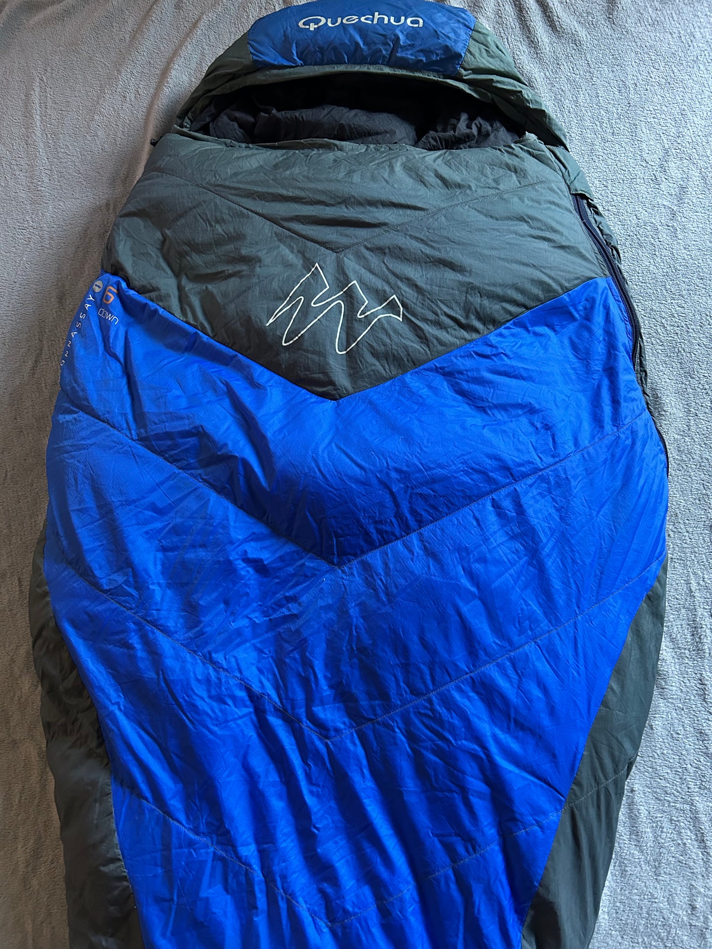 Location sac de couchage quechua en plumes -6 degrés. Taille L ( 20 euros / week-end ).