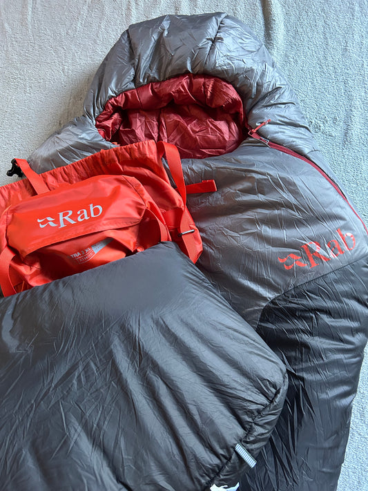 Location sac de couchage RAB solar 0 degrés. Taille XL. ( 20 euros / week-end ).